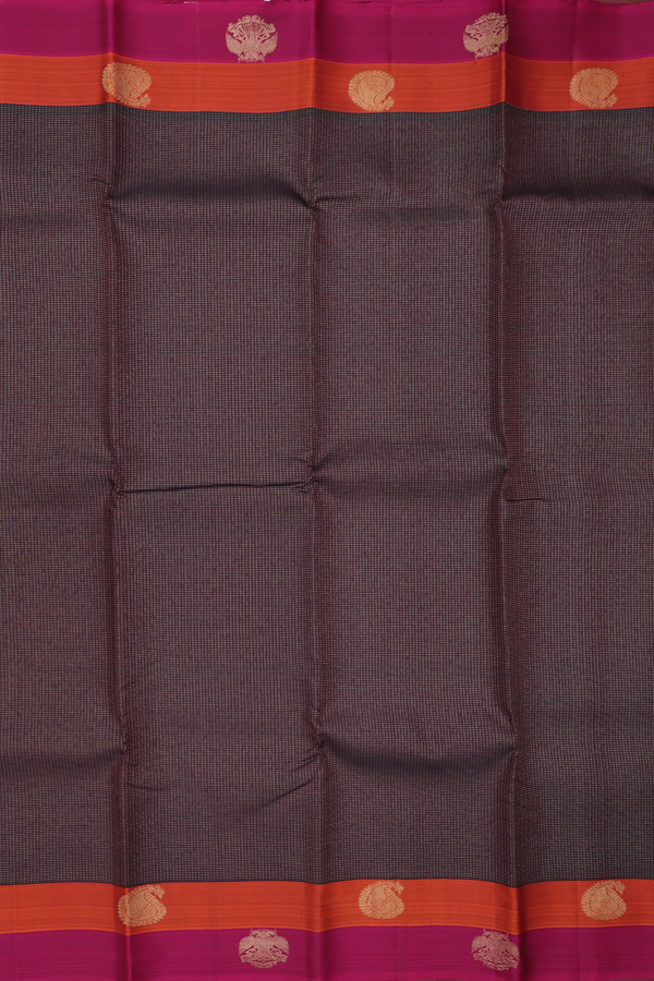 Kanchipuram Silk Saree In Dark Oak Brown With Stripes Design