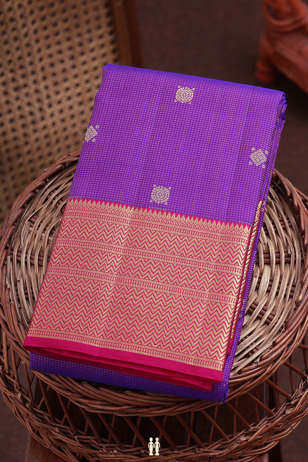 Kanchipuram Silk Saree In Purple Along Stripes With Buttas