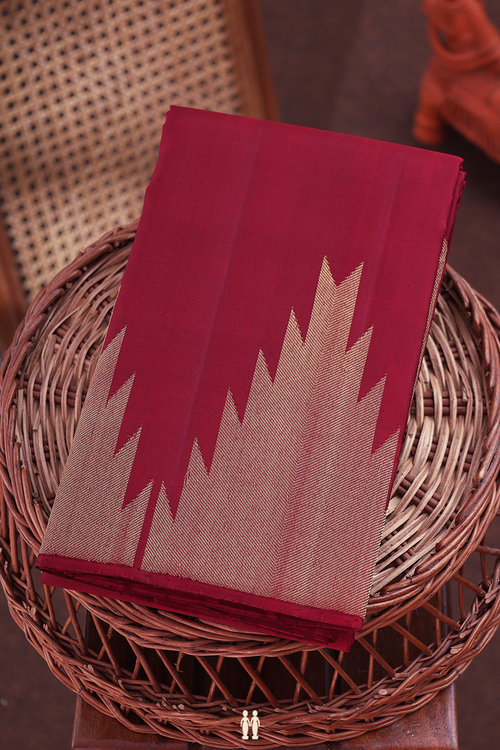 Kanchipuram Silk Saree In Plain Red With Temple Border