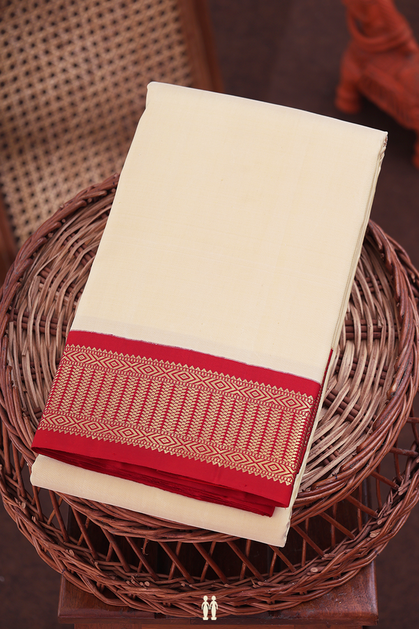 Kanchipuram Silk Saree In Cream Color With Contrast Border