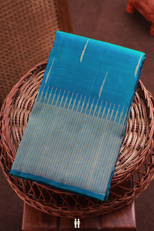 Kanchipuram Silk Saree In Teal Blue With Malli Moggu Buttas