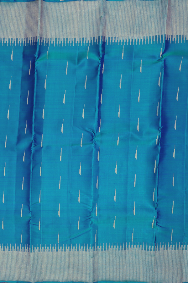 Kanchipuram Silk Saree In Teal Blue With Malli Moggu Buttas