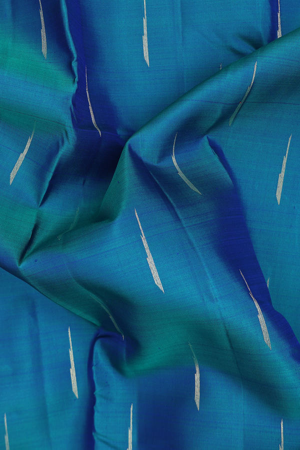 Kanchipuram Silk Saree In Teal Blue With Malli Moggu Buttas