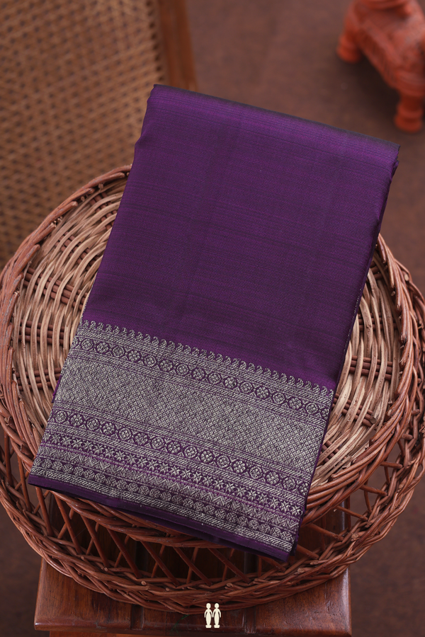 Kanchipuram Silk Saree In Deep Purple With Zari Border