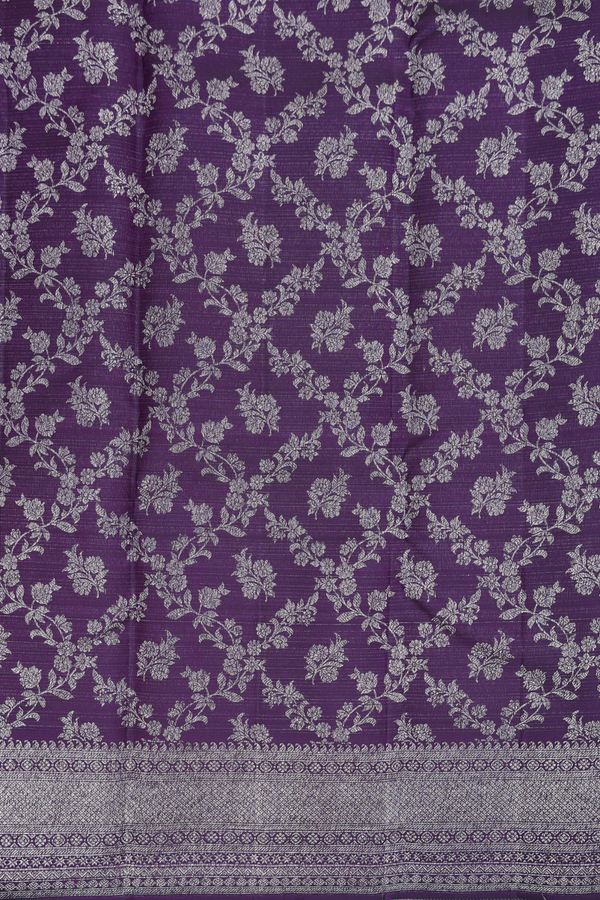 Kanchipuram Silk Saree In Deep Purple With Zari Border