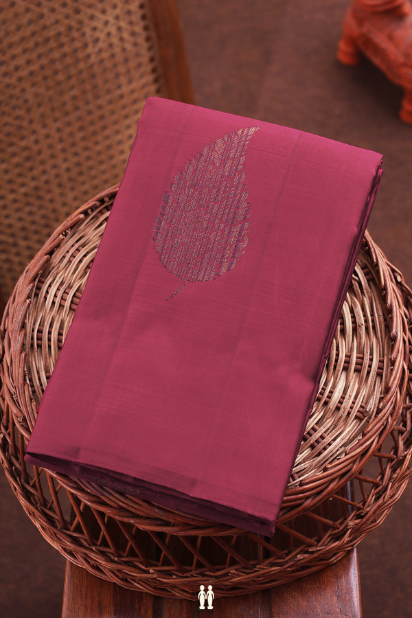 Kanchipuram Silk Saree In Berry Red With Leaf Motifs