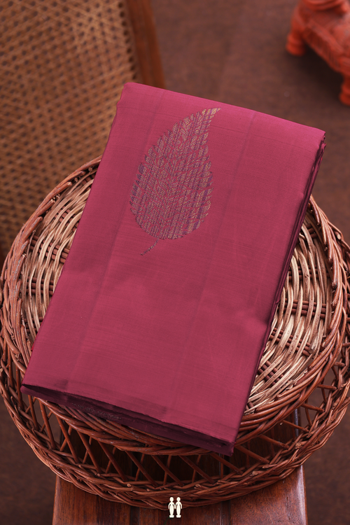 Kanchipuram Silk Saree In Berry Red With Leaf Motifs