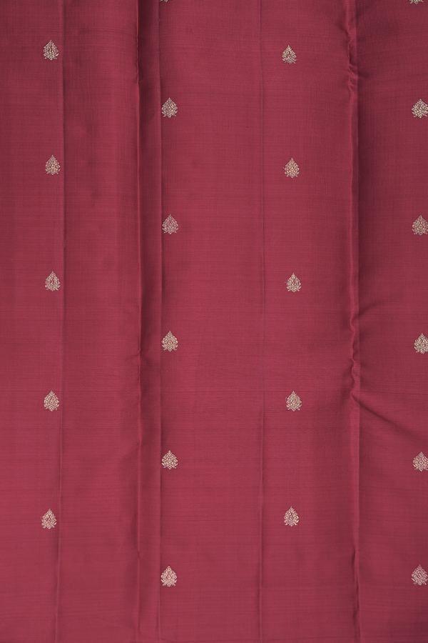 Kanchipuram Silk Saree In Berry Red With Leaf Motifs