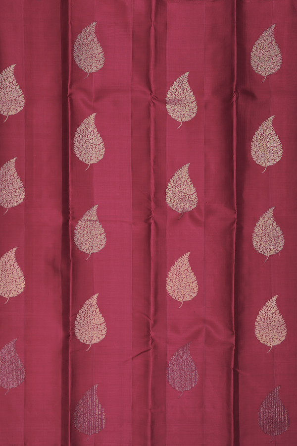 Kanchipuram Silk Saree In Berry Red With Leaf Motifs