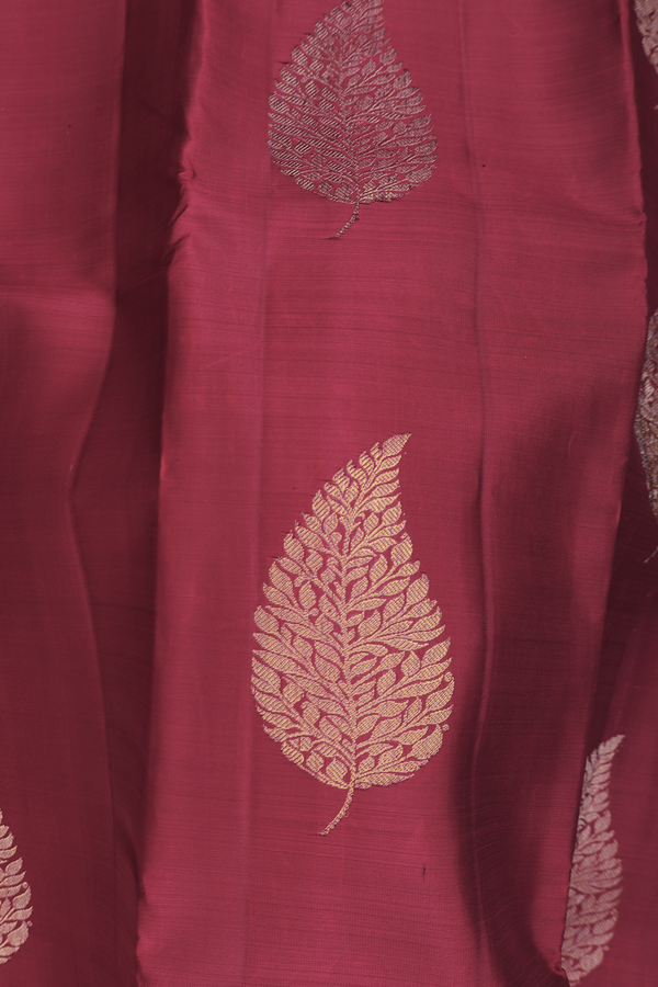 Kanchipuram Silk Saree In Berry Red With Leaf Motifs