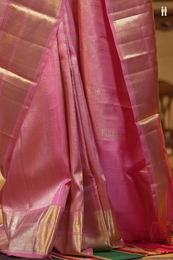 Kanchipuram Silk Saree In Pink With Brocade Design