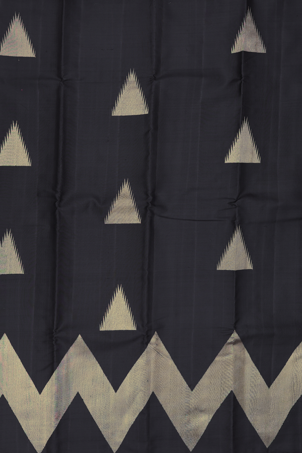 Kanchipuram Silk Saree In Black With Temple Motifs