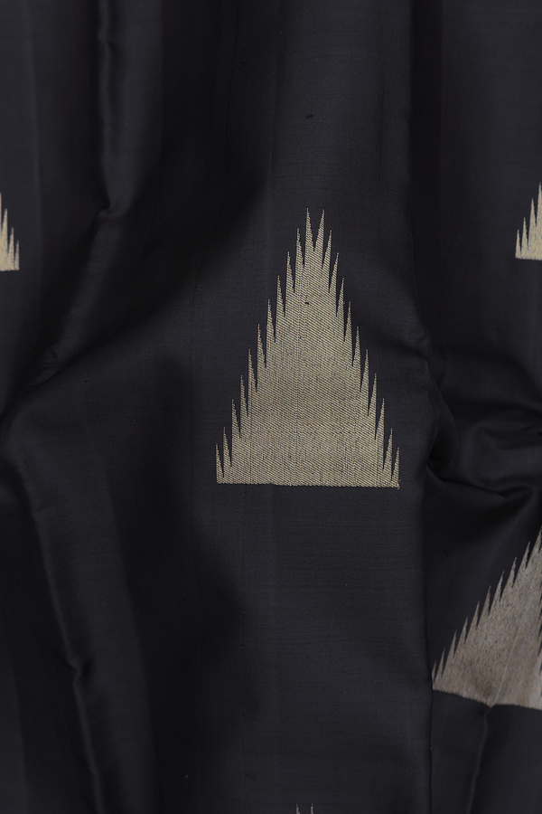 Kanchipuram Silk Saree In Black With Temple Motifs