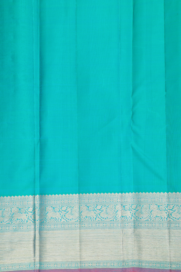 Kanchipuram Silk Saree In Bluish Green With Zari Buttas