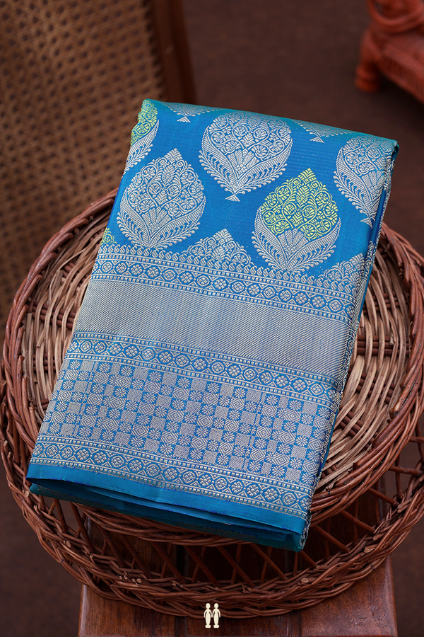 Kanchipuram Silk Saree In Teal Blue With Brocade Design