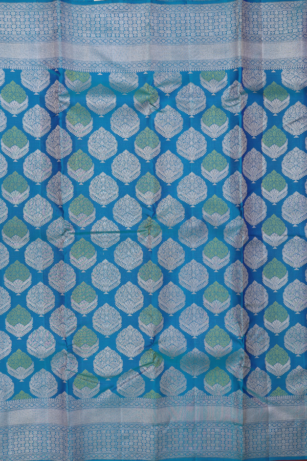 Kanchipuram Silk Saree In Teal Blue With Brocade Design
