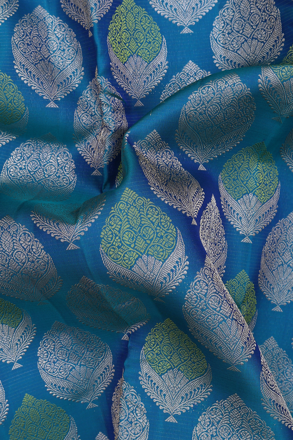 Kanchipuram Silk Saree In Teal Blue With Brocade Design