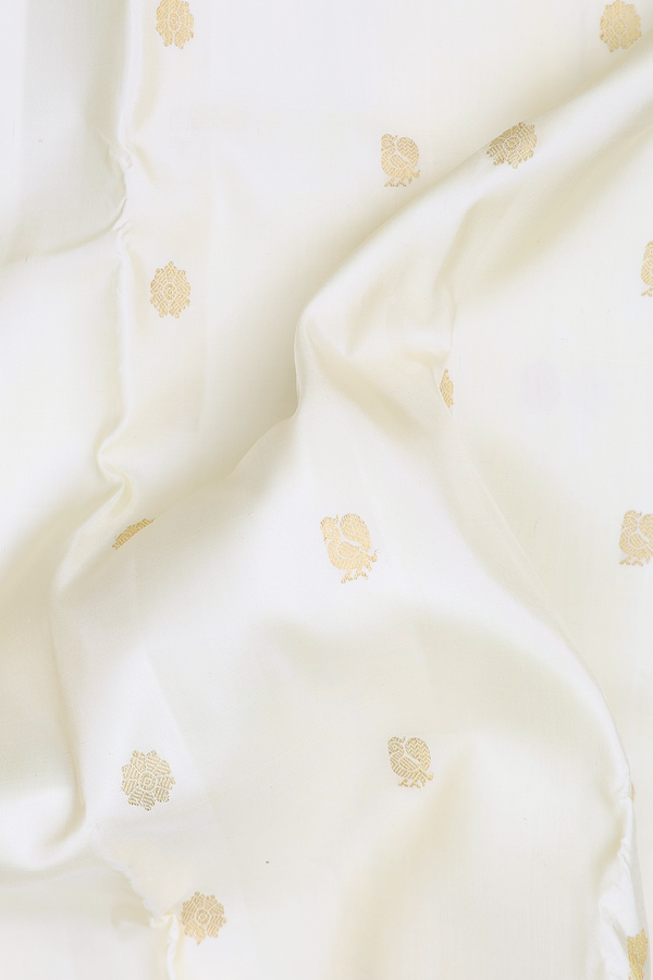 Kanchipuram Silk Saree In Off White With Peacock Buttas