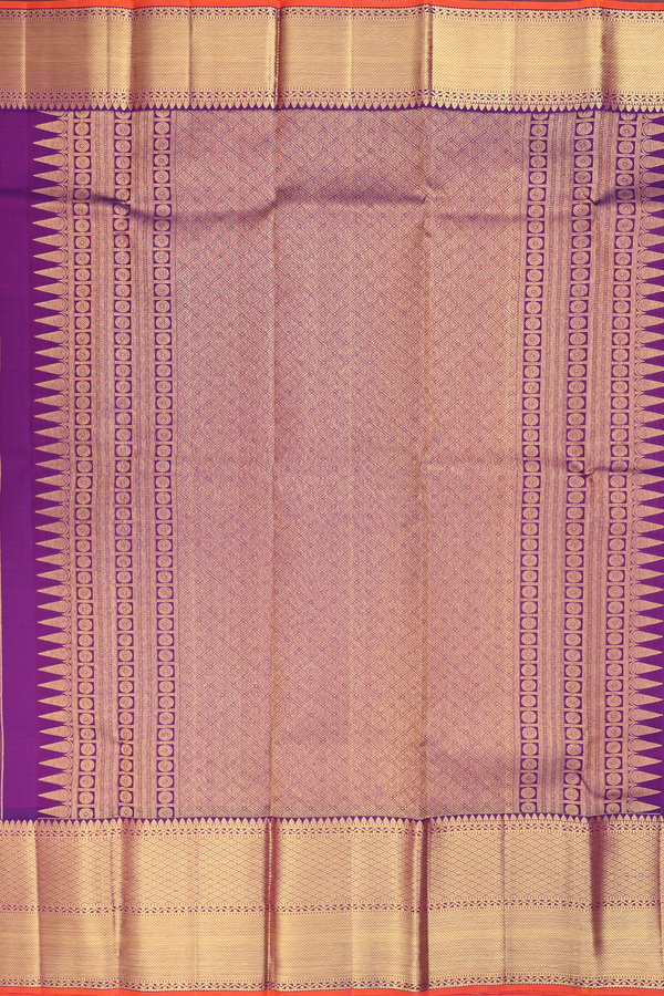 Kanchipuram Silk Saree In Saffron Yellow With Zari Motifs