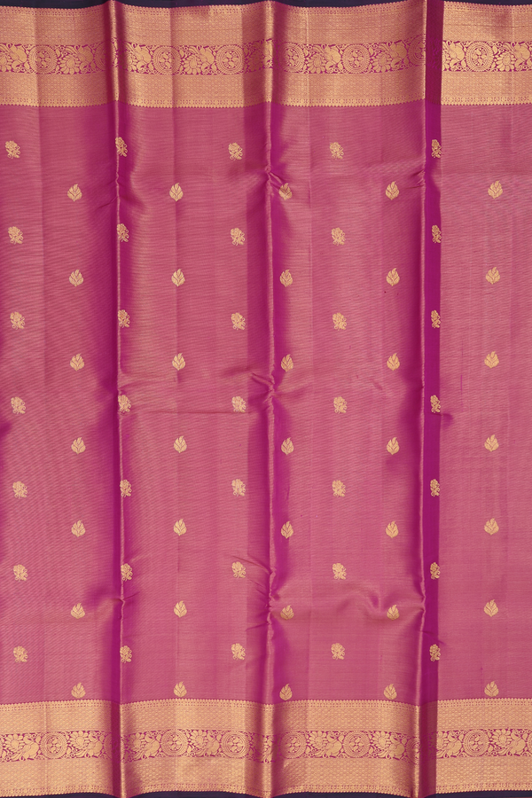 Kanchipuram Silk Saree In Dark Pink Along Stripes With Buttas