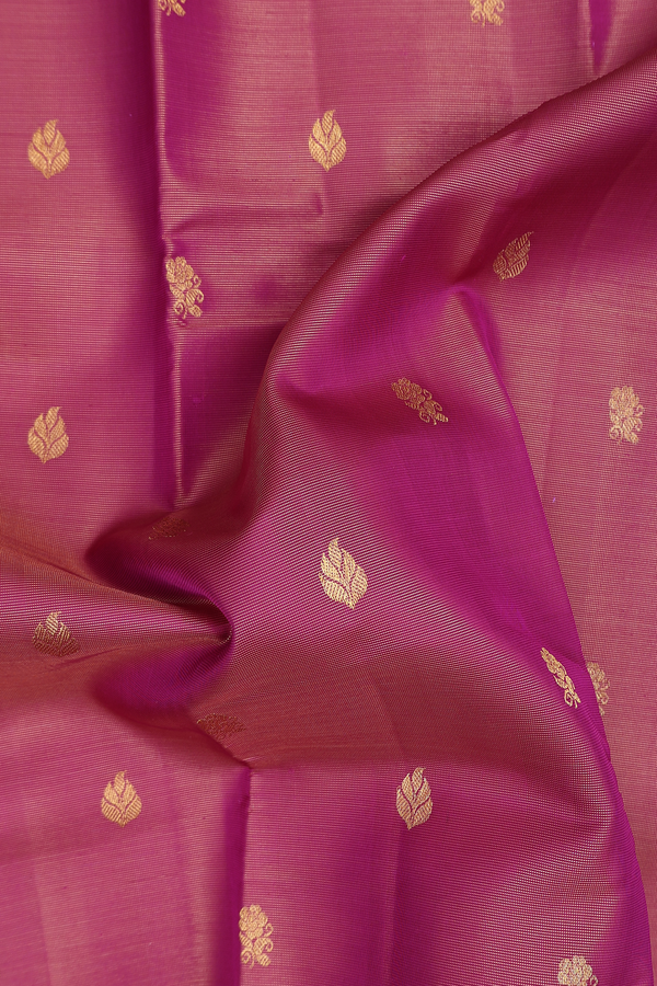 Kanchipuram Silk Saree In Dark Pink Along Stripes With Buttas