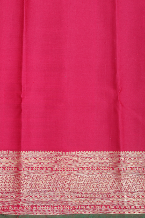 Kanchipuram Silk Saree In Red Along Checks With Buttas