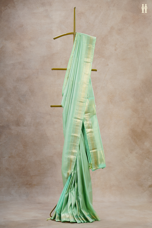 Kanchipuram Silk Saree In Mint Green With Stripes Design