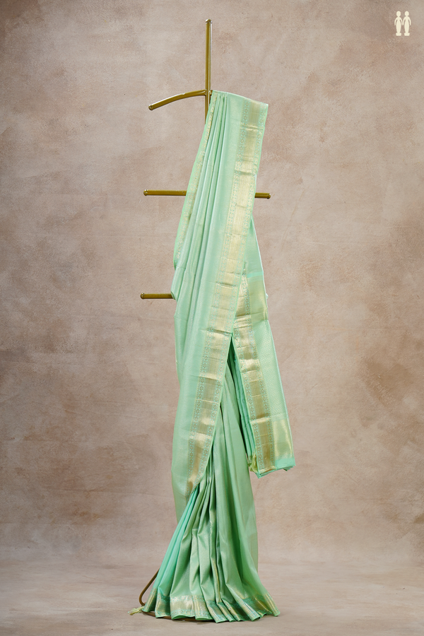 Kanchipuram Silk Saree In Mint Green With Stripes Design