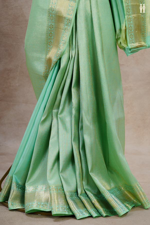 Kanchipuram Silk Saree In Mint Green With Stripes Design