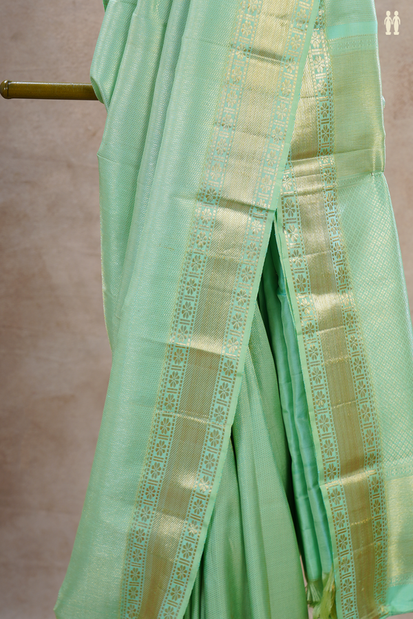 Kanchipuram Silk Saree In Mint Green With Stripes Design