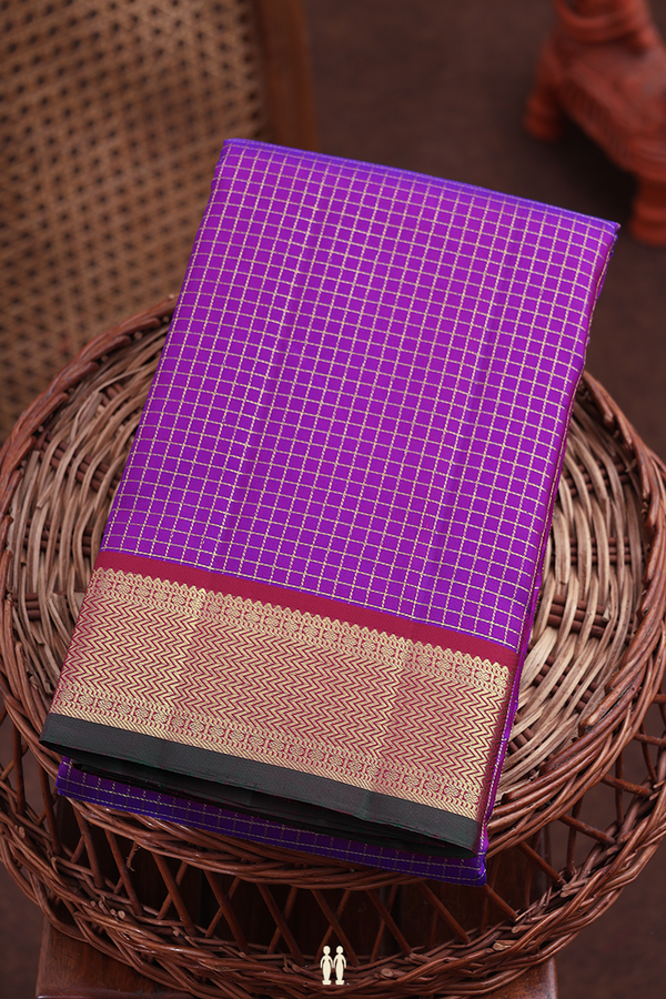 Kanchipuram Silk Saree In Purple With Checks Design