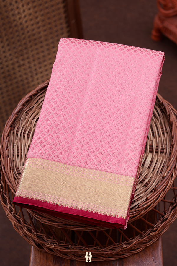 Kanchipuram Silk Saree In Pink With Jacquard Pattern