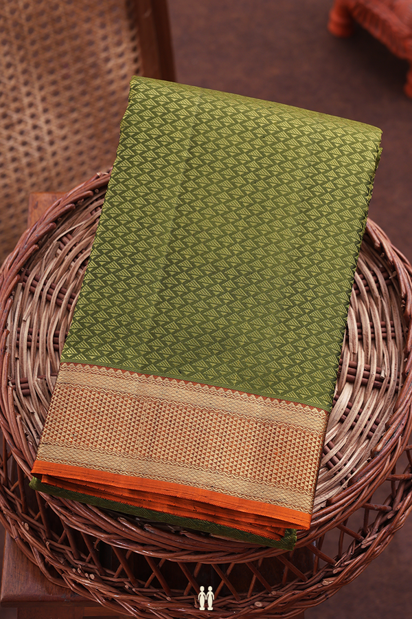 Kanchipuram Silk Saree In Olive Green With Jacquard Pattern