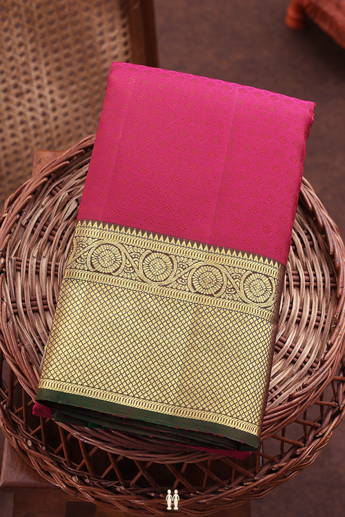 Kanchipuram Silk Saree In Hibiscus Red With Jacquard Pattern