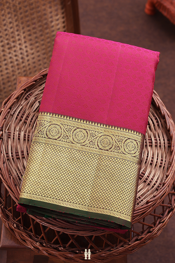 Kanchipuram Silk Saree In Hibiscus Red With Jacquard Pattern