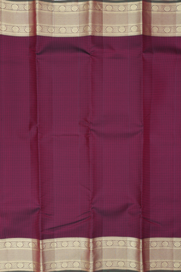 Kanchipuram Silk Saree In Dark Maroon With Checks Design