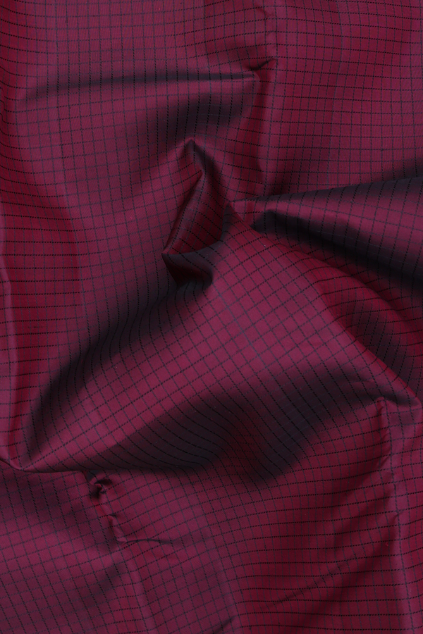 Kanchipuram Silk Saree In Dark Maroon With Checks Design