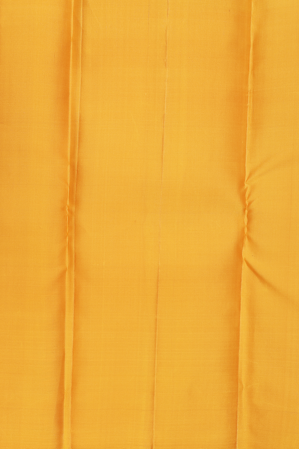 Kanchipuram Silk Saree In Saffron Yellow With Peacock Buttas