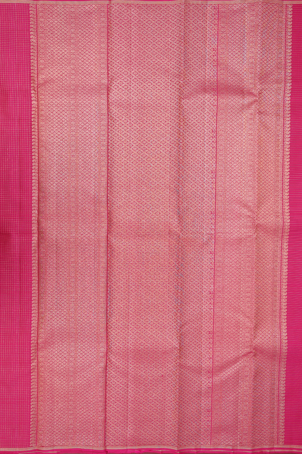 Kanchipuram Silk Saree In Rani Pink With Checks Design