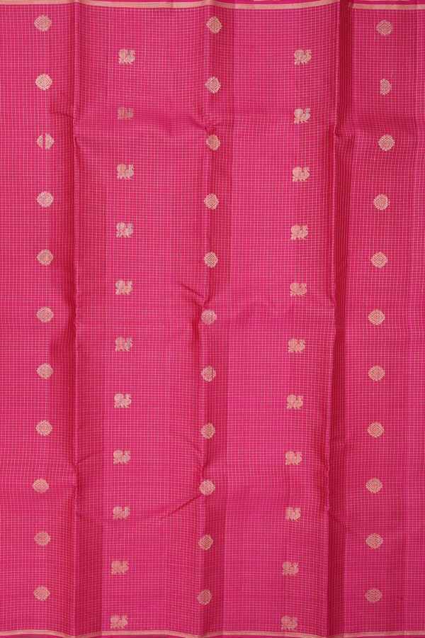 Kanchipuram Silk Saree In Rani Pink With Checks Design