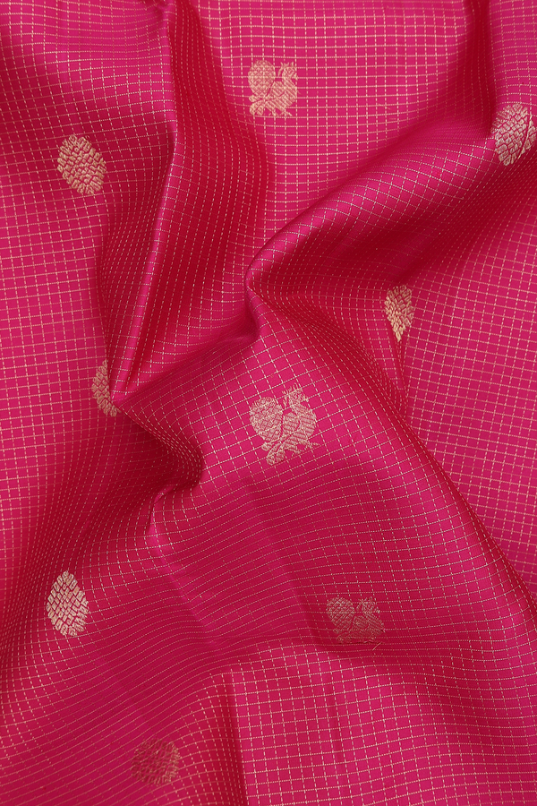 Kanchipuram Silk Saree In Rani Pink With Checks Design