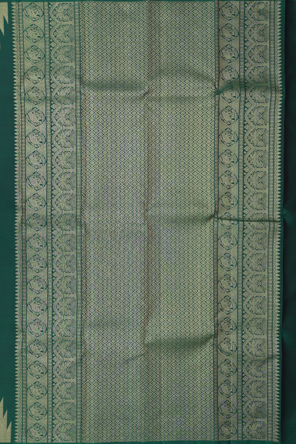 Kanchipuram Silk Saree In Forest Green With Zari Buttas