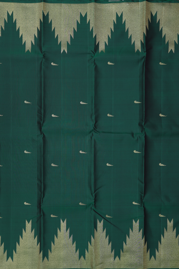 Kanchipuram Silk Saree In Forest Green With Zari Buttas