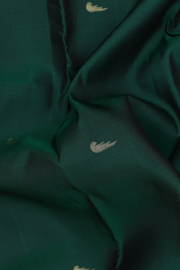 Kanchipuram Silk Saree In Forest Green With Zari Buttas