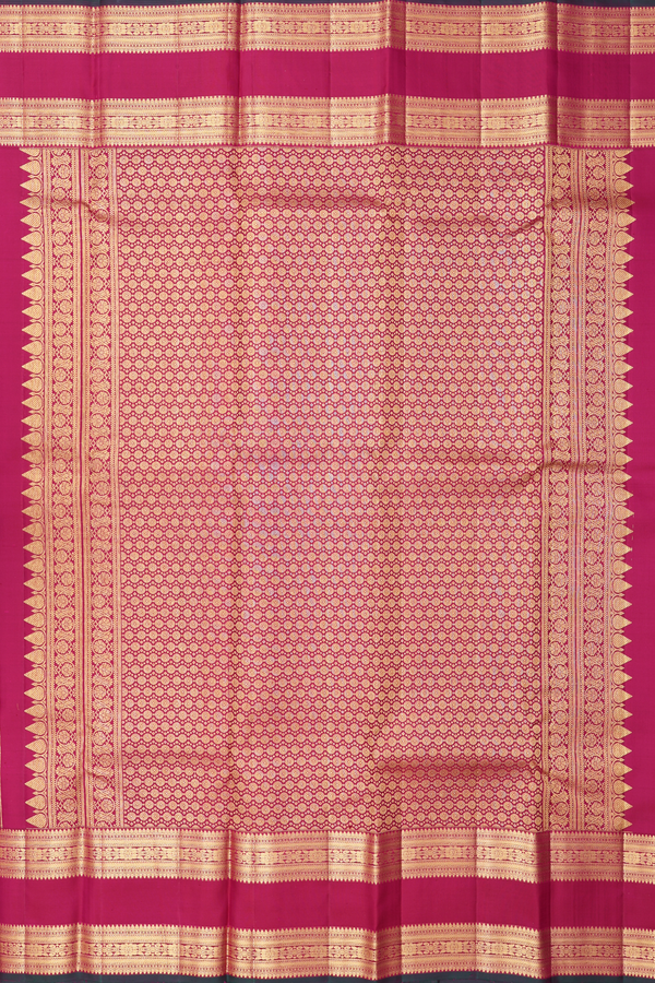 Kanchipuram Silk Saree In Red Along Checks With Buttas