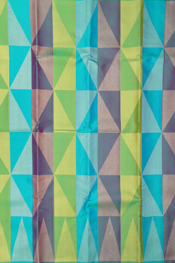 Kanchipuram Silk Saree In Multicolor With Geometric Design