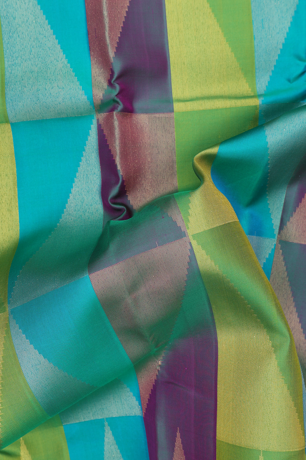 Kanchipuram Silk Saree In Multicolor With Geometric Design