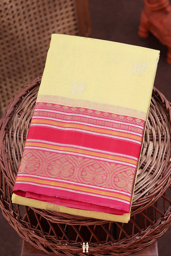 Organza Kanchipuram Silk Saree In Yellow With Yali Buttas