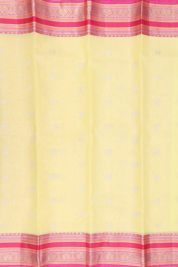 Organza Kanchipuram Silk Saree In Yellow With Yali Buttas