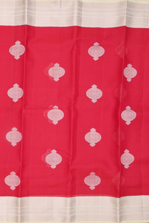 Organza Kanchipuram Silk Saree In Scarlet Red With Zari Motifs